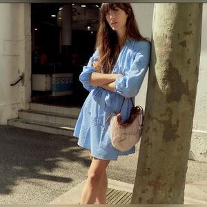 Zara Light Blue Embroidered Mini Dress